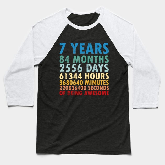 7th Birthday Countdown 7 years of being Awesome / Seven Birthday / 7 Years Old / Girls and Boys / Vintage Retro Style gifts ideas Baseball T-Shirt by johnii1422